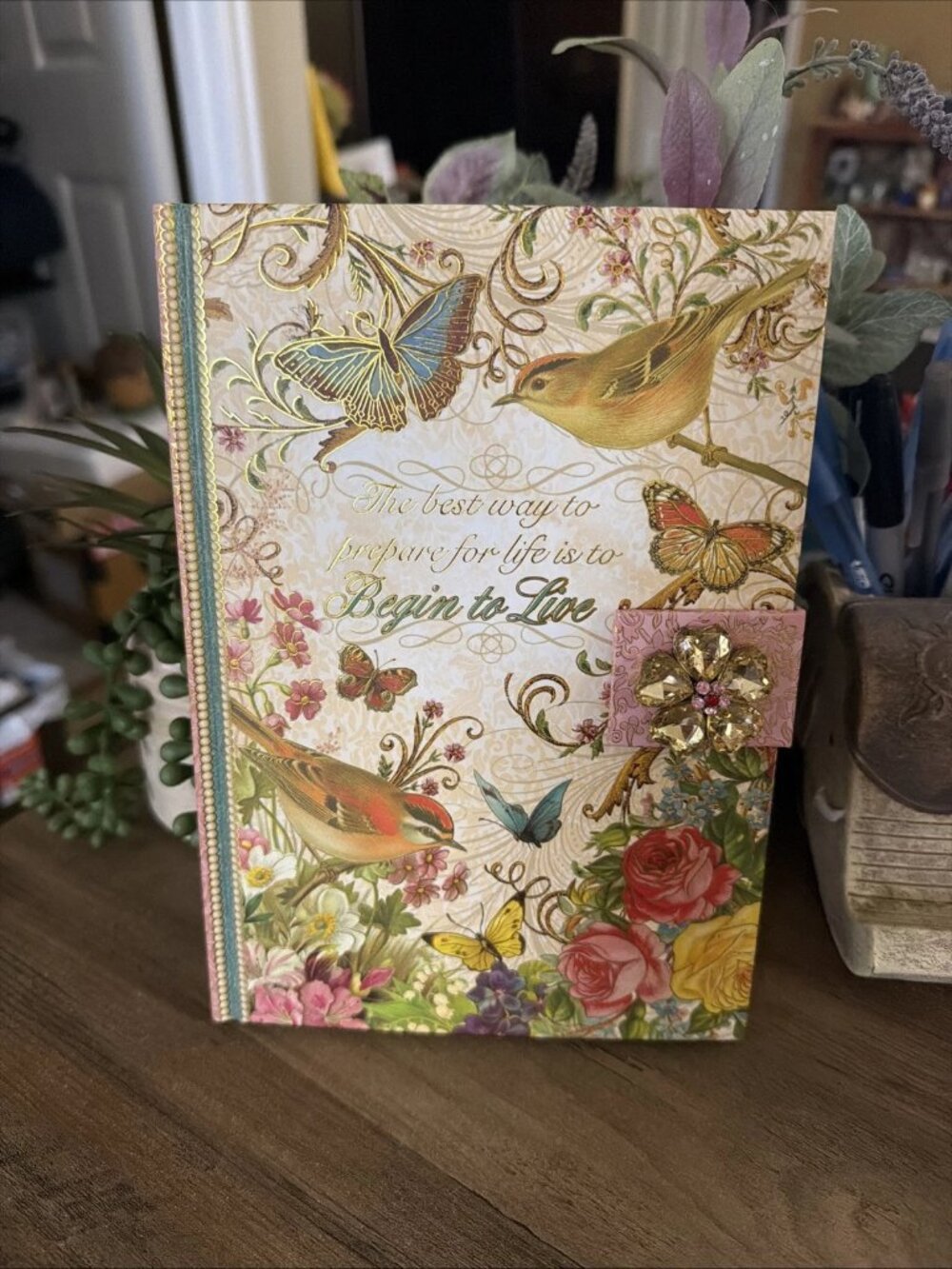 Punch Studio Vintage-Style Brooch Journal With Inspirational Quote